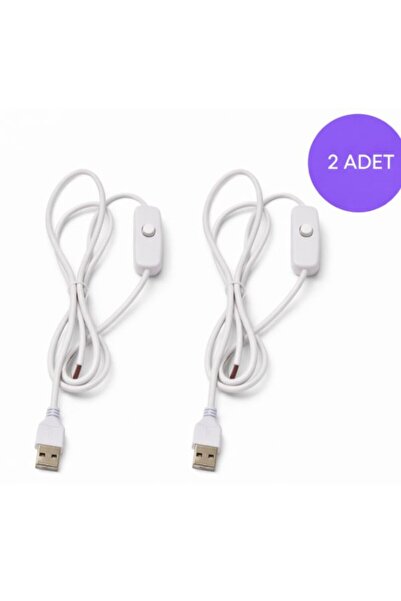 GÜMRÜK BEY 2 ADET Anahtarlı USB Erkek Kablo 5V 2 Amper Ucu Açık Beyaz USB Kab...