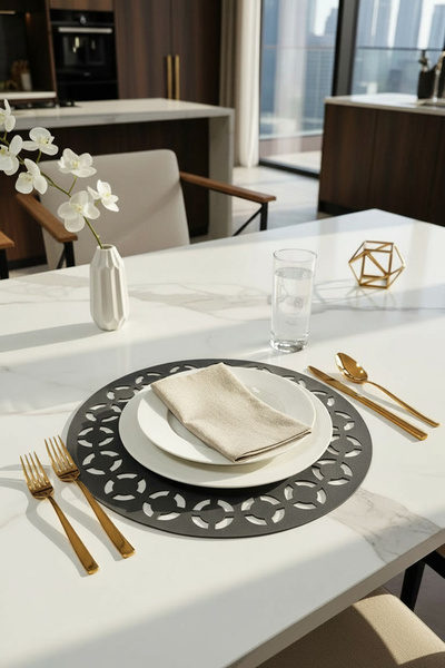 Morika Hotel & Home Textile طقم صواني تقديم أمريكية مستديرة من الجلد الصناعي ...