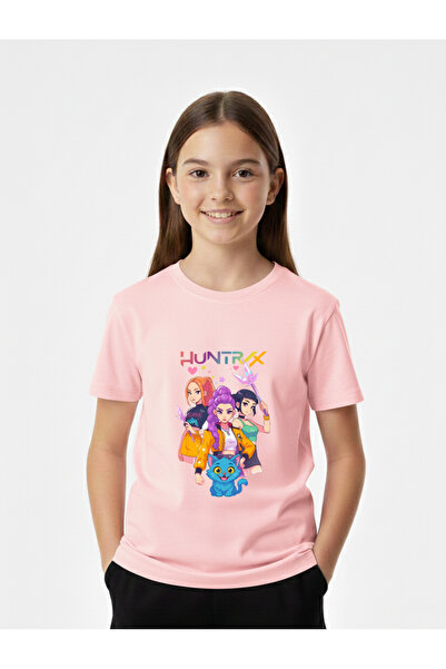 Let's Wear Huntrix Kızlar Baskılı Çocuklar İçin %100 Pamuklu Bisiklet Yakalı ...