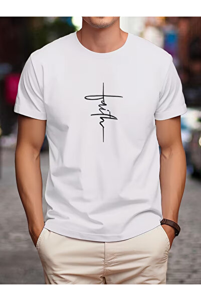 gencerco Unisex Faith İnanç B Printed Vertical Design Basic Crew Neck Regular...