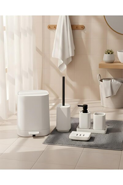 MİEN Kare Beyaz 5 Parça Akrilik Banyo Seti | Modern ve Şık Tasarım