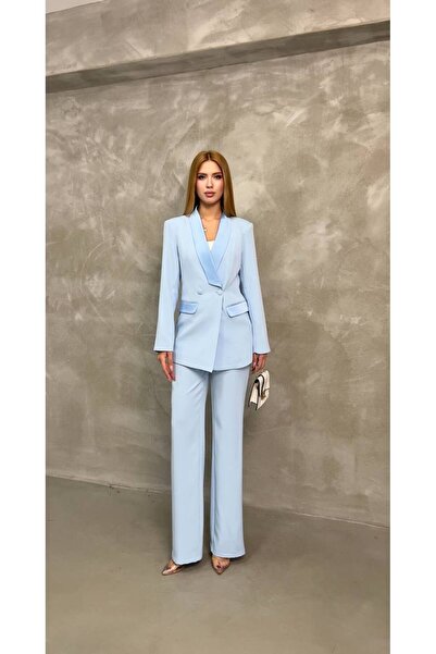 buqre's moda Women's Satin Collar Detailed Mostralı Blazer Suit