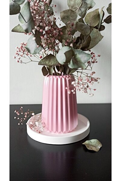 Özalp Decor Pink Vase Decorative Vase with Plate – Modern Japandi Soft Boho L...