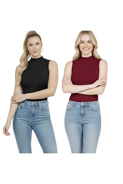 MODARENGİN 2-Pack Women's Half Turtleneck Sleeveless Fit Blouse-Casual Stylis...