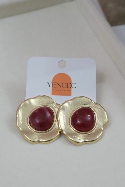 YENGEÇ Steel Red Vintage Earrings