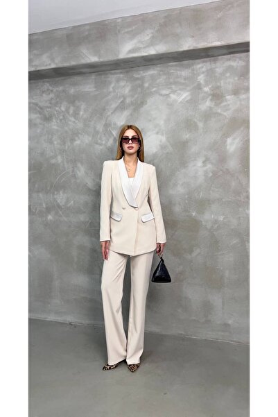 buqre's moda Women's Satin Collar Detailed Mostralı Blazer Suit