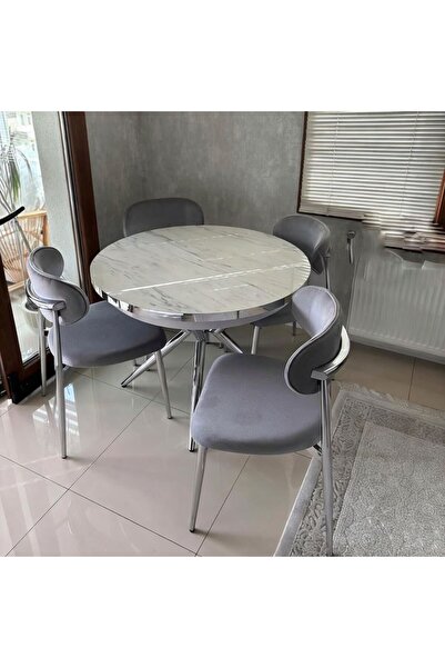 ELEN HOME Elips Yuvarlak Açılır Masa Sandalye Takımı Mdf 100x100