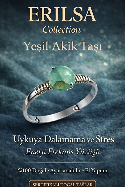 Erilsa خاتم الطاقة المعتمد للنوم العميق - عقيق أخضر مع علبة فضية قابلة للتعدي...
