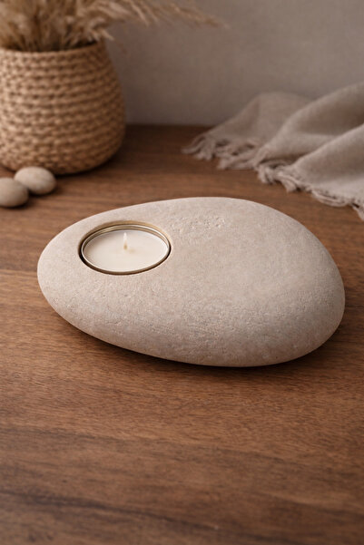 Sabletscrafts El Yapımı Taş Görünümlü Oval Tealight Mumluk Dekoratif Tasarım