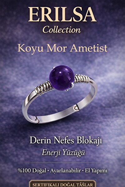 Erilsa Certified Deep Breath Blockage Ring – Dark Purple Amethyst Adjustable ...