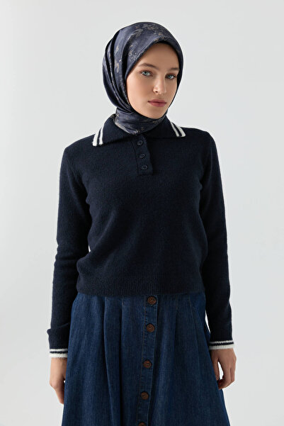 Tuğba Çizgili Triko Kazak - Lacivert