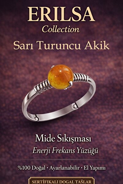 Erilsa خاتم الطاقة المعتمد لانسداد المعدة - عقيق برتقالي أصفر قابل للتعديل مع...