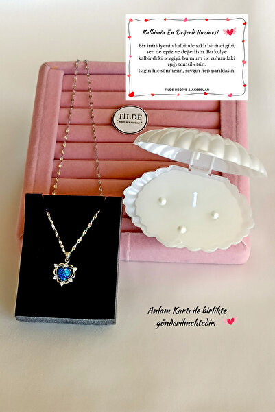 Tilde Paslanmaz Çelik Kalp Kolye & İstiridye Kutulu Mum Hediye Seti Anlam Kar...