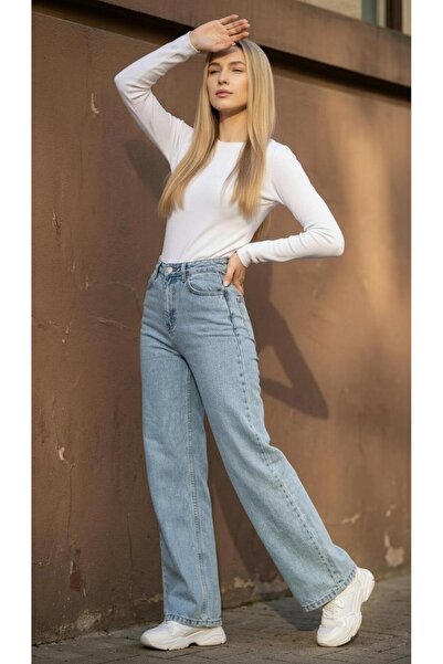 comfort jeans Χιονάτο μπλε ελαστικό παντελόνι Palazzo Jean από Lycra