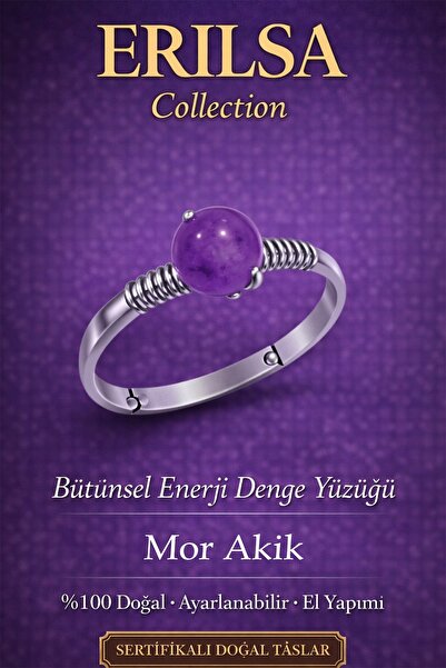 Erilsa Certified Holistic Energy Balance Ring – Purple Agate Stone Adjustable...