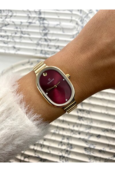 Mazzy Riga Oval Case Gold Inside Burgundy Women's Wristwatch