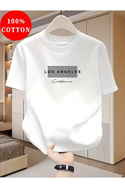 gencerco Unisex Los Angeles California Printed Basic Crew Neck Regular T-Shirt
