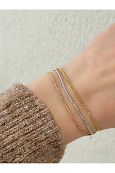 QA Quella Accessories ÇELİK ÜÇLÜ İTALTAN SİLİNDİR ROSE-GÜMÜŞ-GOLD ZİNCİR BİLE...