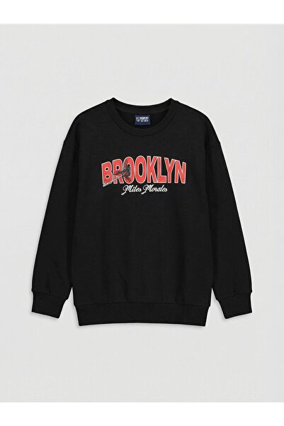 LC Waikiki سويت شيرت M1 SEZON أسود برقبة دائرية سبايدر مان مطبوع للأولاد