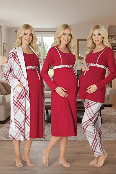 Lohusa Homewear Women's Fuchsia Long Sleeve Winter Cotton Plaid Maternity Paj...
