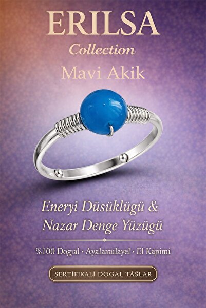 Erilsa Certified Energy Balance Ring – Light Blue Agate Adjustable Thin Case ...