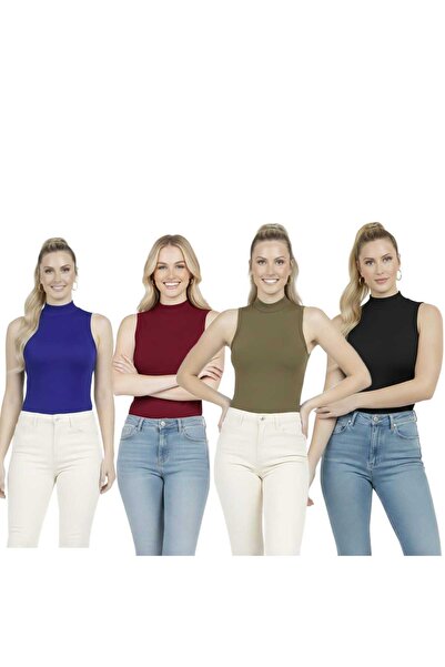 MODARENGİN Women's Half Turtleneck Sleeveless Fit Blouse (Body)-Casual Stylis...