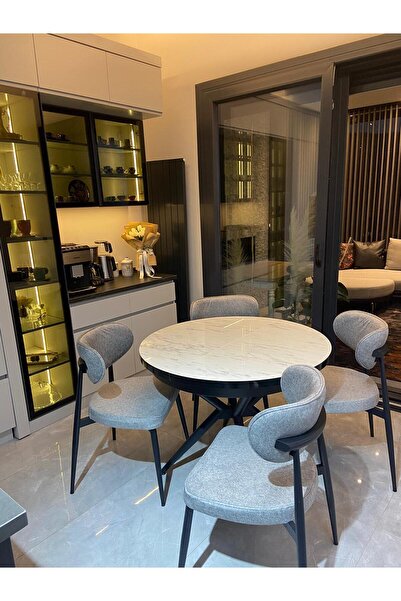 ELEN HOME Elips Yuvarlak Açılır Masa Sandalye Takımı Mdf 100x100