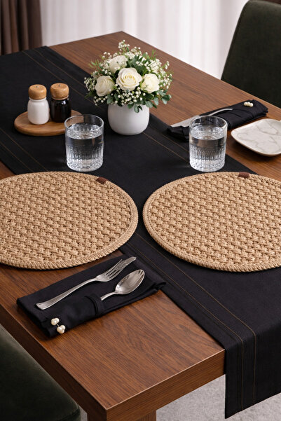 Halımax 2-Piece Jute Base Placemat Wicker Woven Knitted Bohemian Washable Bro...