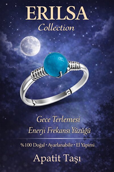 Erilsa خاتم الطاقة الليلي المعتمد – حجر الأباتيت مع علبة رفيعة قابلة للتعديل ...