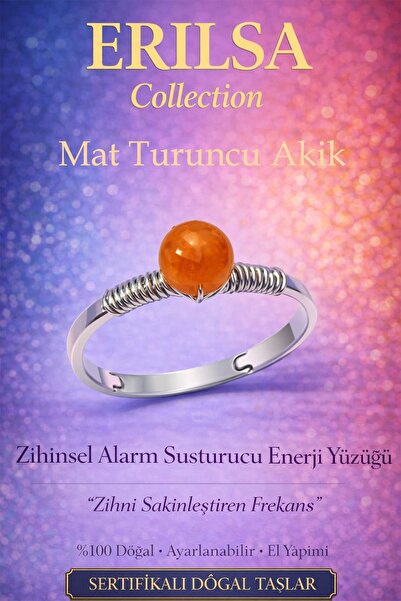Erilsa Certified Mental Alarm Silencer Ring – Matte Orange Agate Adjustable T...