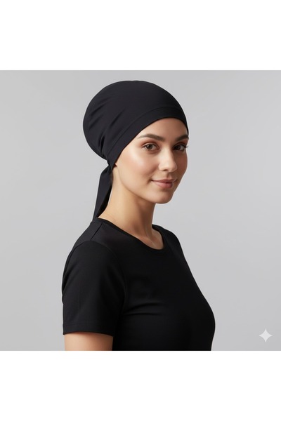 ALTINBAŞ TEKSTİL Premium Tesettür Topuz Dikişsiz Bone Elyaf Dolgulu Siyah Lİk...