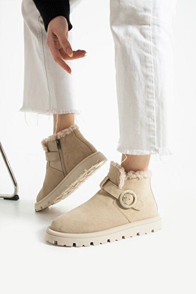 Aselin Ayakkabıları Women's Boots & Booties Genuine Leather Beige Short Heele...