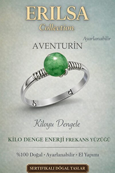 Erilsa خاتم الطاقة المعتمد من كيلو بانس – حجر الأفنتورين مع علبة رفيعة قابلة ...