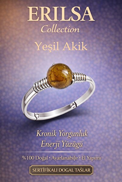 Erilsa خاتم الطاقة للتعب المزمن المعتمد - عقيق أخضر قابل للتعديل بتصميم رفيع ...