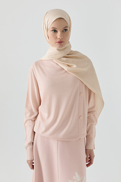 Tuğba Yandan Düğmeli Kazak - Pudra