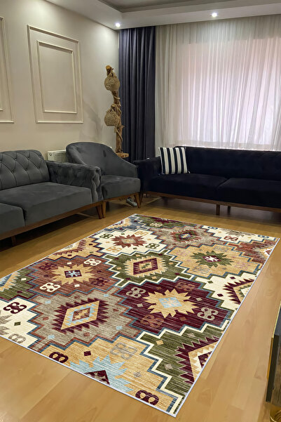 CENTER AVM Vintage Halı Salon Halısı Makinede Yıkanabilir Halı Kaymaz Taban Halı