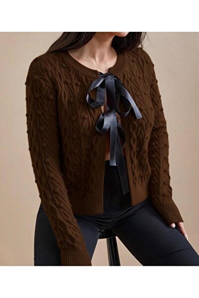 TOFAN TRİKO Women's Red Knitted Crop Cardigan