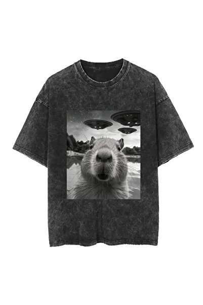 Le Savu Πλενόμενο μπλουζάκι Capybara με τύπωμα Unisex oversized Vintage
