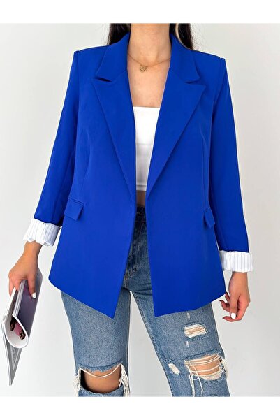 buqre's moda Double-Breasted Collar Buttonless Pocket Lining Striped Foldable...