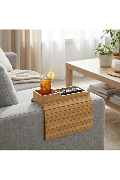 Formare Bambu Koltuk Kenarı Sehpası – Bardak ve Kumanda Bölmeli Kolçak Organizer