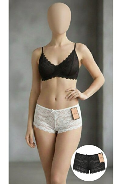 AuraaLuxe Kadın 2'li Siyah/Beyaz Dantelli Şort Külot Boxer - Şık ve Rahat İç ...