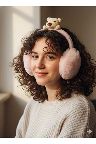 Betülce Protector de urechi pliabil din pluș cu figurină de ursuleț pentru co...