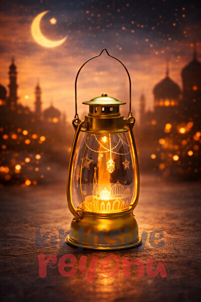 zubi 13 cm GOLD PLASTİK RAMAZAN TEMALI LED FENER-NO 12