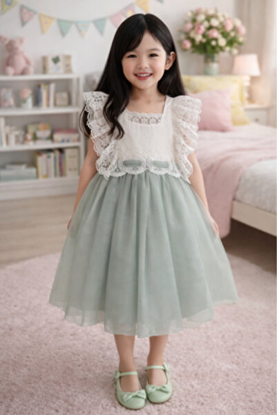sunshine boutique15 New Eid Dress for Girls with White Lace and Tulle Skirt