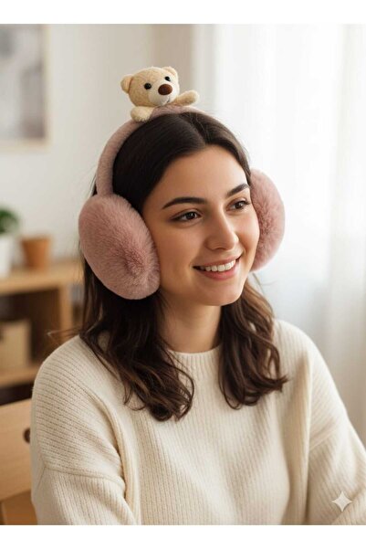 Betülce Protector de urechi pliabil din pluș cu figurină de ursuleț pentru co...