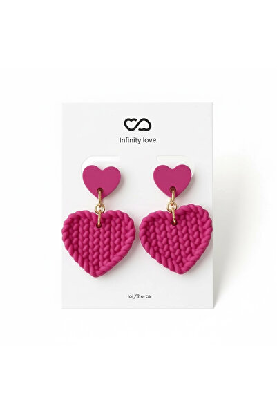 1PARÇAMAVİ Women's Clip-On Earrings Without Holes - Mesh Look Heart Earrings