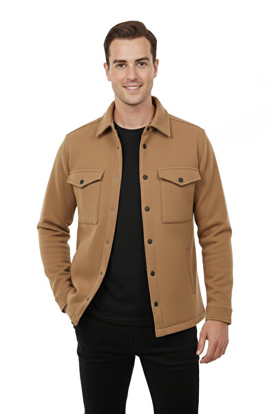 Rizz up Men's Brown Slim Fit Snap Closure Cashmere Fabric Jacket – Stretch Fa...