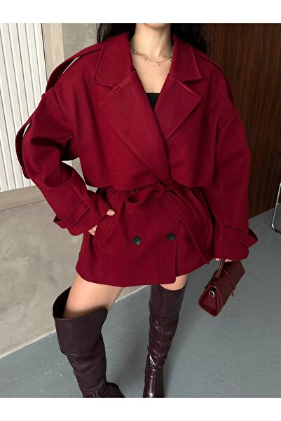 buqre's moda Short Oversized Premium Soft Textured Trend Cape Cashmere Coat