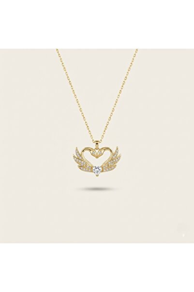 Zerda Kuyumculuk 14 Ayar Altın Kuğulu Kalp Kolye