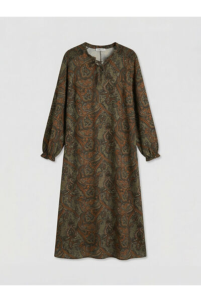 LC Waikiki Rmz Farkiyla Khaki Tie Neck Patterned Dress